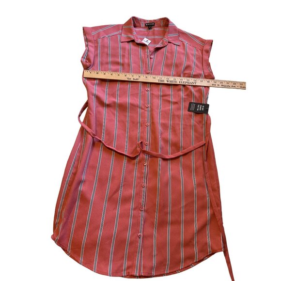 💖Express Women's Sleeveless Striped Button-Up Tunic Dress Size SP Salmon - Picture 6 of 6
